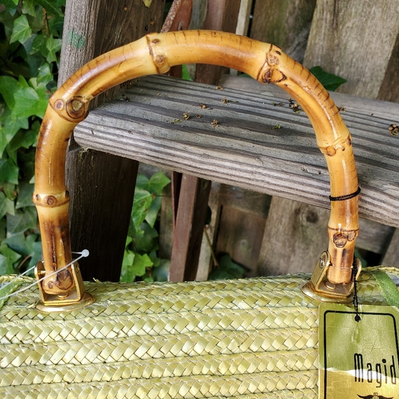 NWT Green VTG Straw Purse with Bamboo Handle - Picture 3 of 12